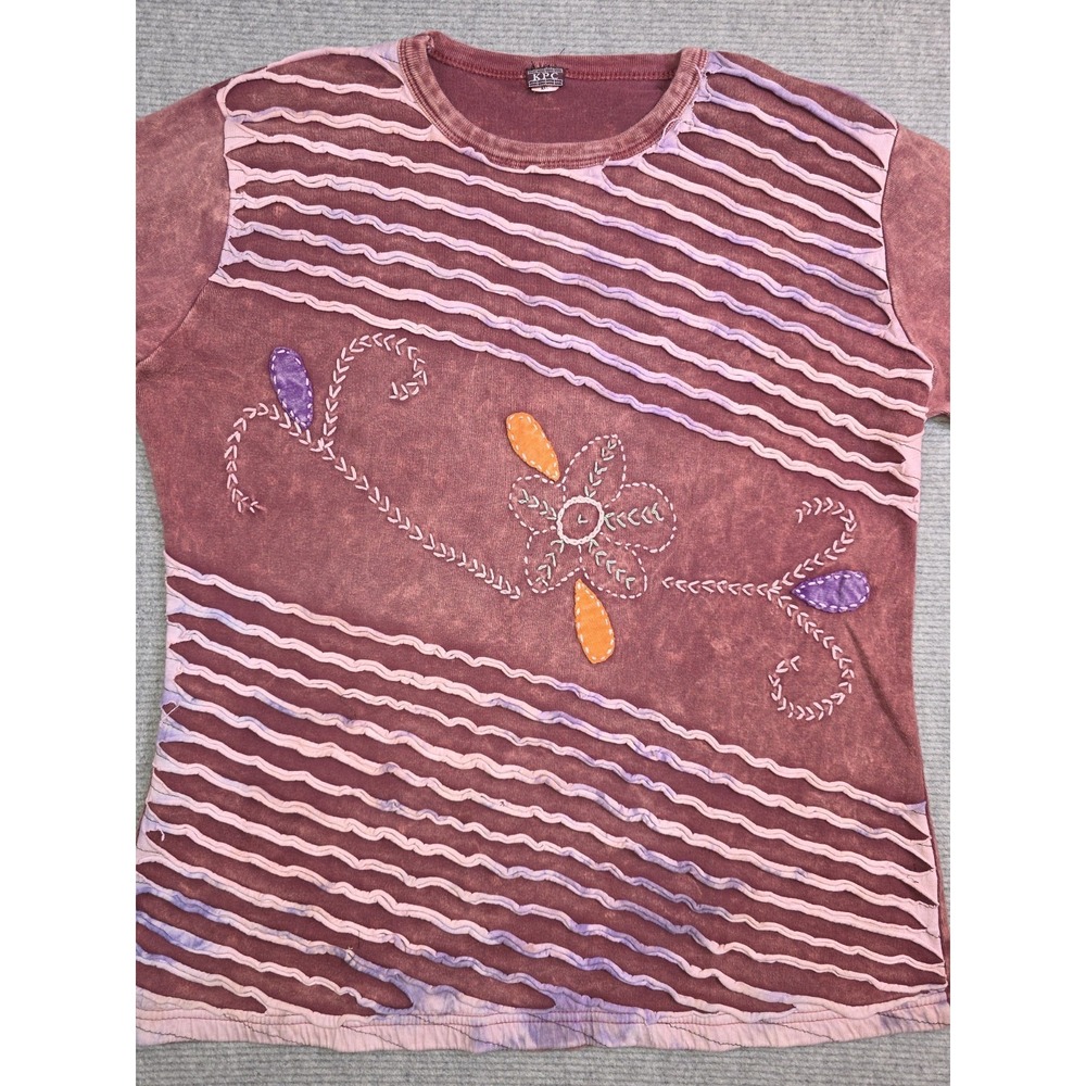 KPC Womens Size XXL Top Maroon Boho Patchwork Embroidered Long Sleeve Boho 90's